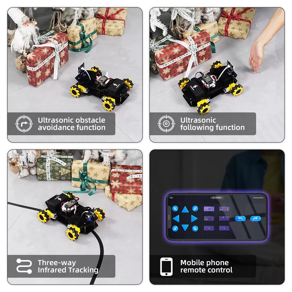 Tscinbuny ESP32 Mecanum Wheel Robot, Ultrasonic Obstacle Avoidance & APP Controlled Coding Car with Line Tracking (No Battery)