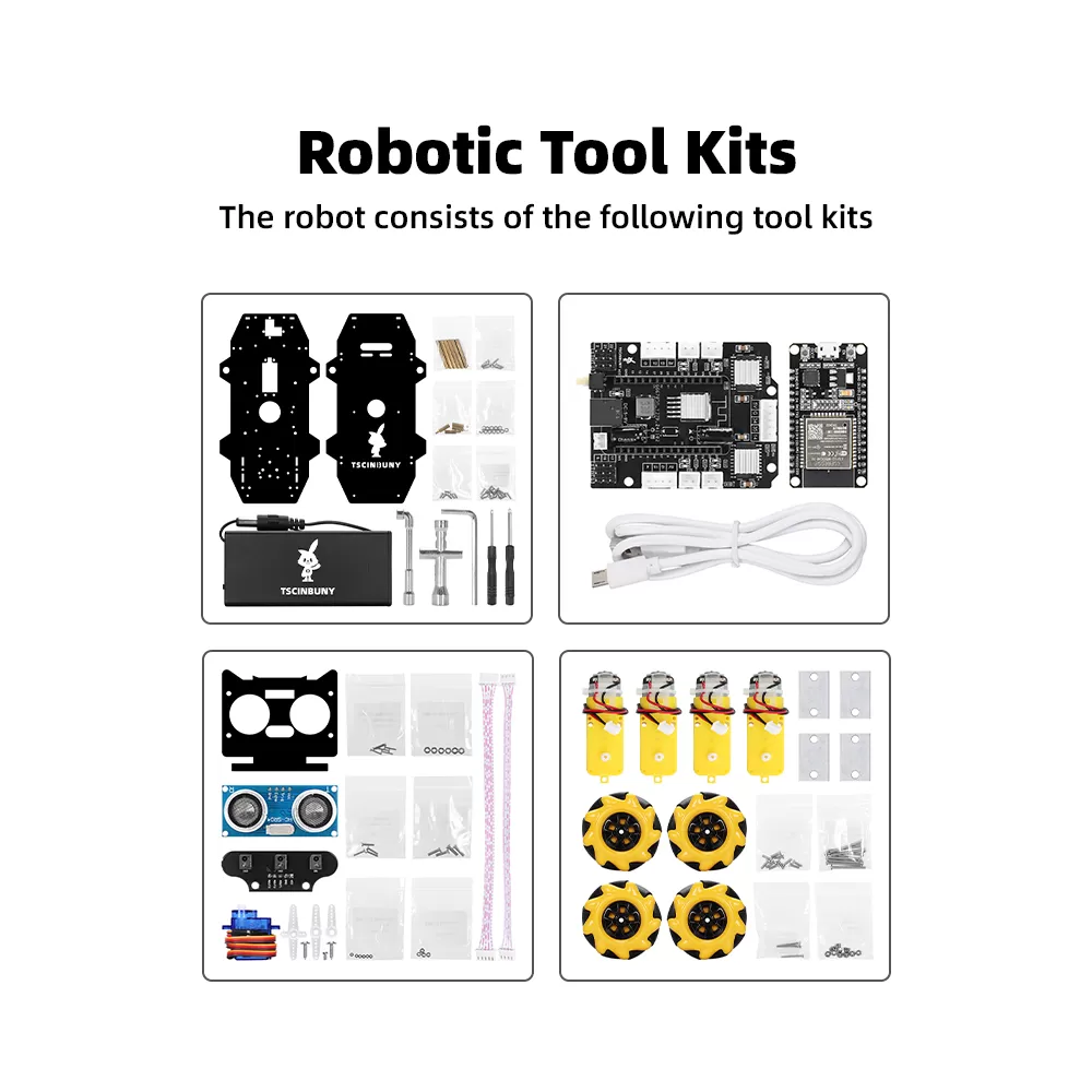 Tscinbuny ESP32 Mecanum Wheel Robot, Ultrasonic Obstacle Avoidance & APP Controlled Coding Car with Line Tracking (No Battery)