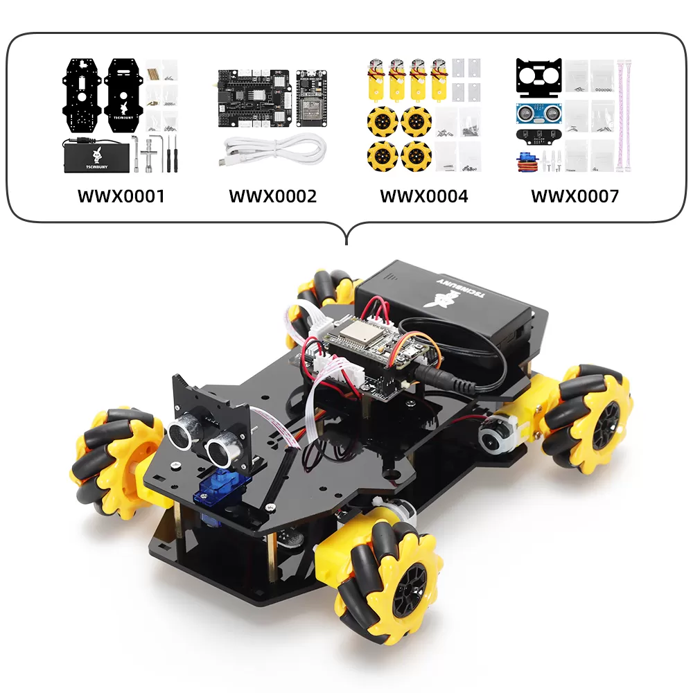 Tscinbuny ESP32 Mecanum Wheel Robot, Ultrasonic Obstacle Avoidance & APP Controlled Coding Car with Line Tracking (No Battery)