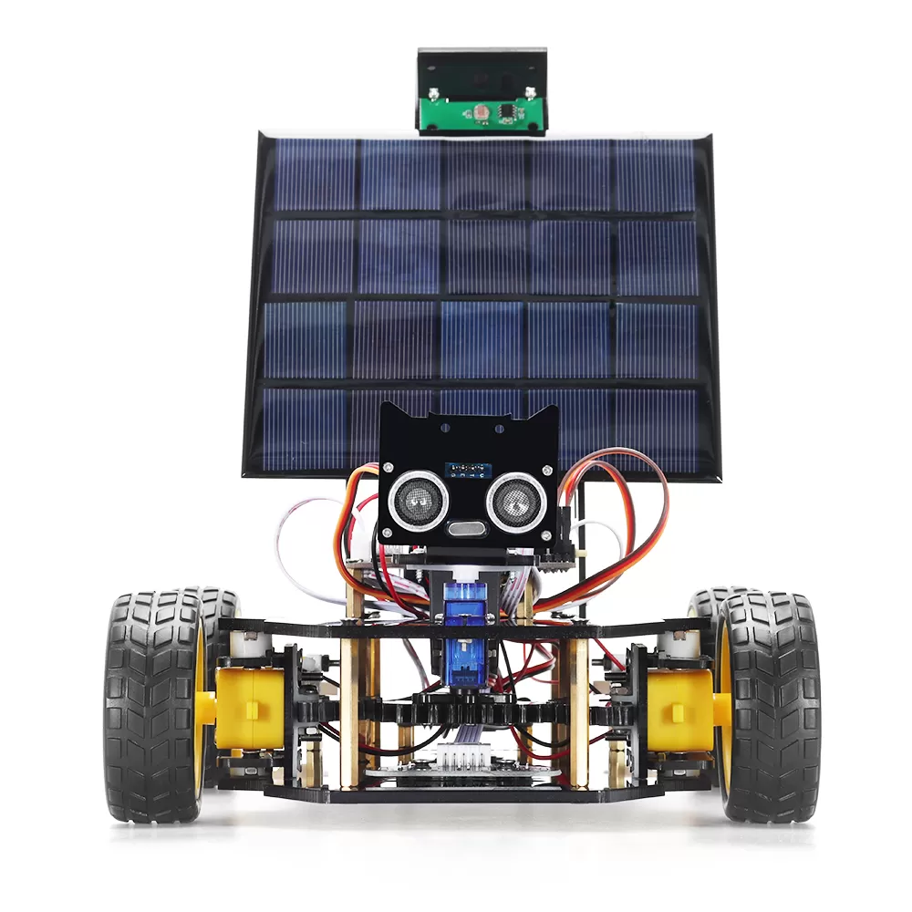 Tscinbuny STEM Ackermann Wheel Kit with Solar Charging, ESP32 APP Control & Line Tracking for Automation Learning (No Battery)