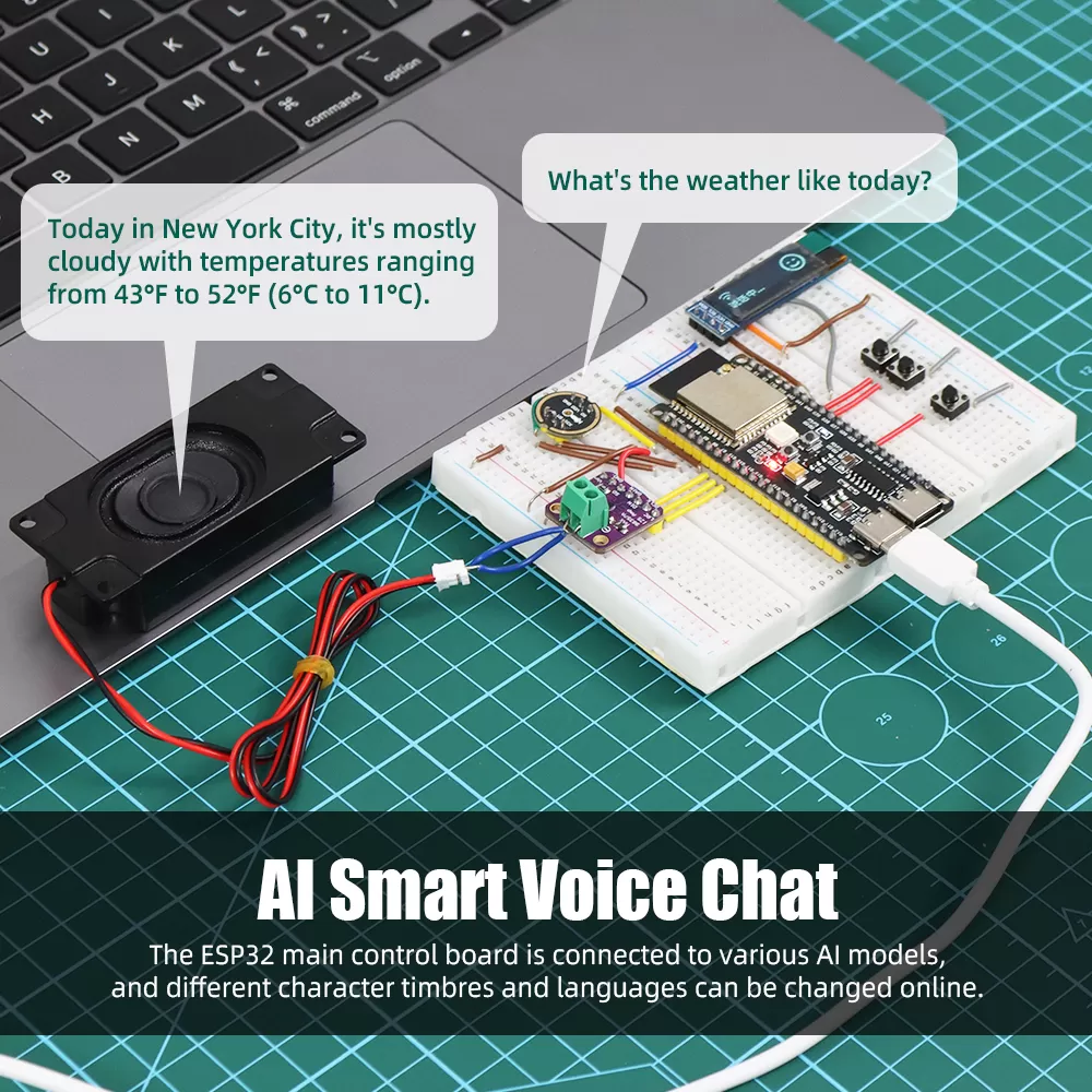 Tscinbuny ESP32 AI Voice Assistant with NLP - Multilingual Smart Speaker for Home Automation & IoT Control Learning Kits